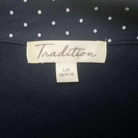 Tradition Ladies Size Large Full Zip Terry Lined Navy & White Polka Dot Blazer - Picture 3 of 11
